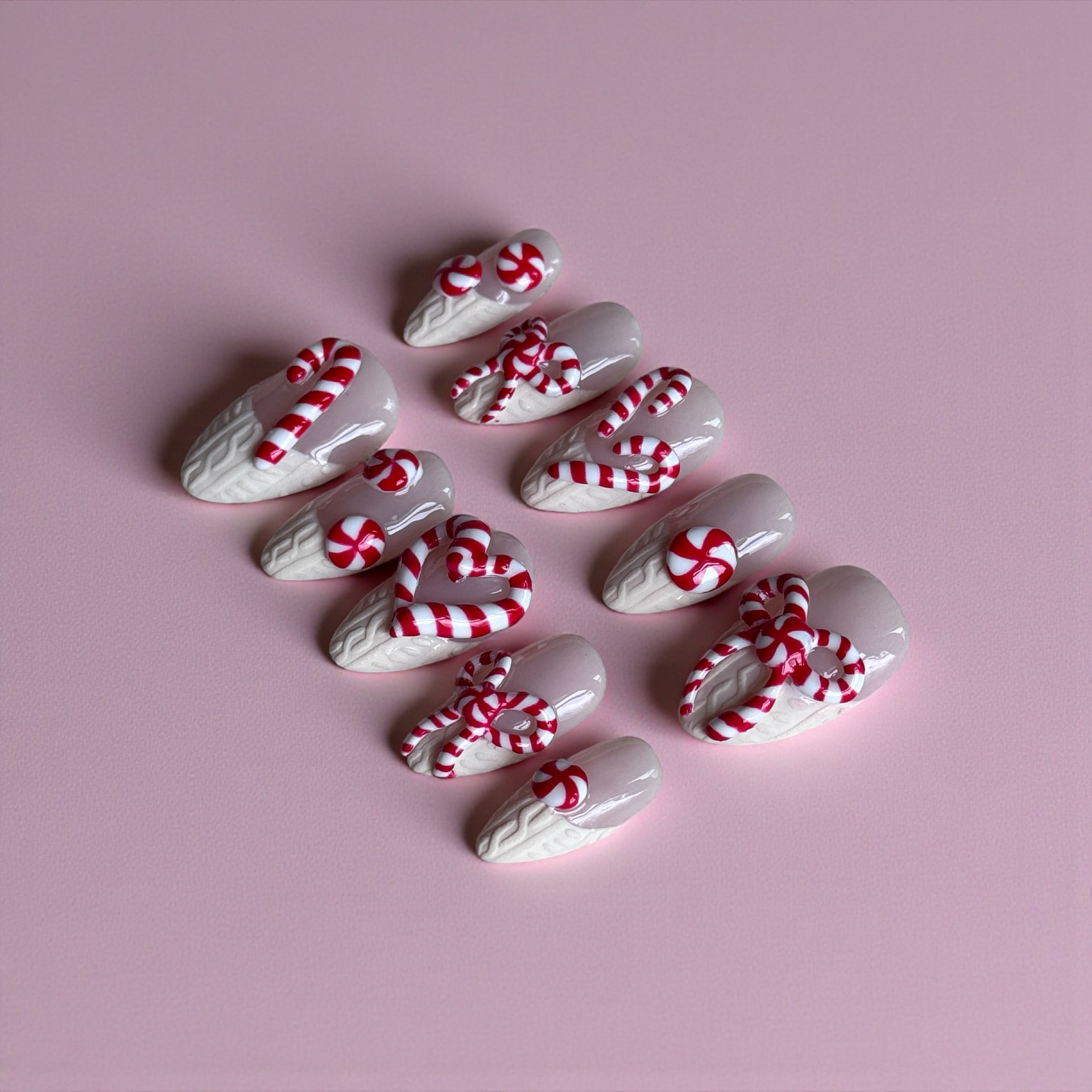 Peppermint Knit Press-On Nail Set